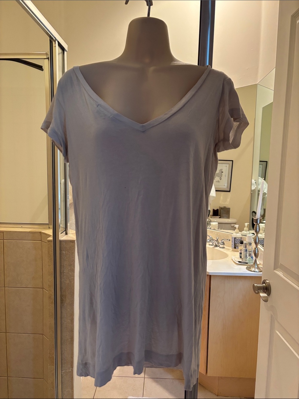 Theory Women's V-Neck Short Sleeve Mini Dress - Light Gray